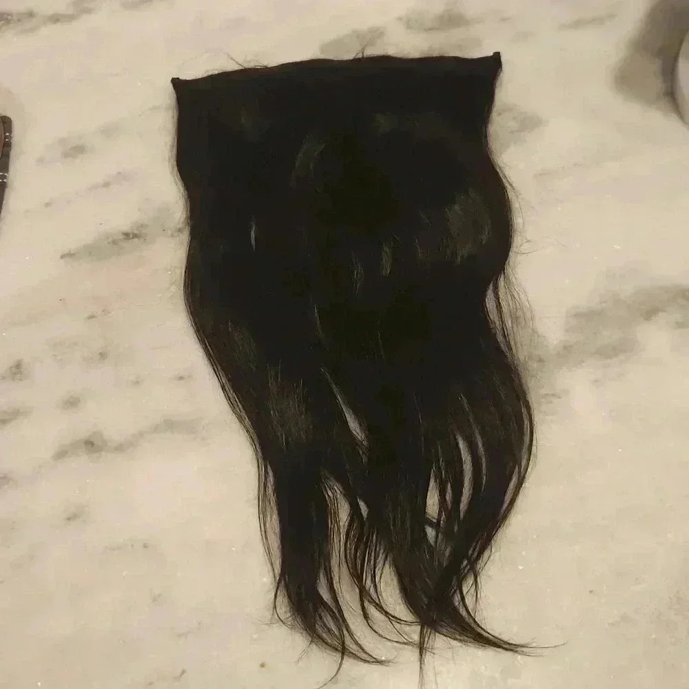 Human Hair Clip On Black Extensions 14" One Piece